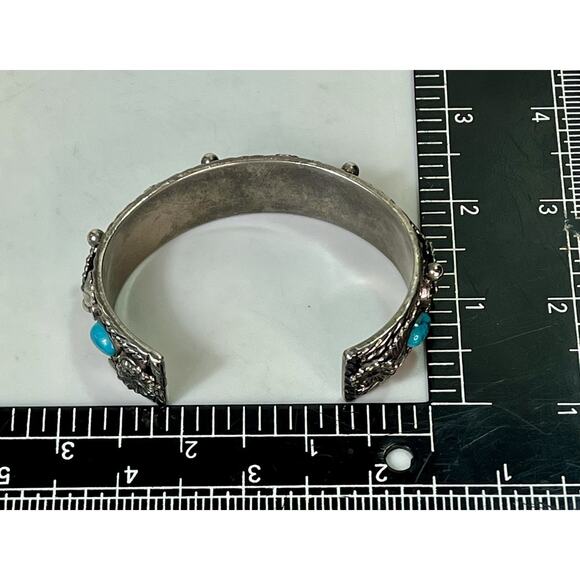 Vintage Navajo Mixed Metal Cuff Bracelet Turquoise Coral Inlay 46.3g HEAVY- 8.5” - Picture 10 of 12
